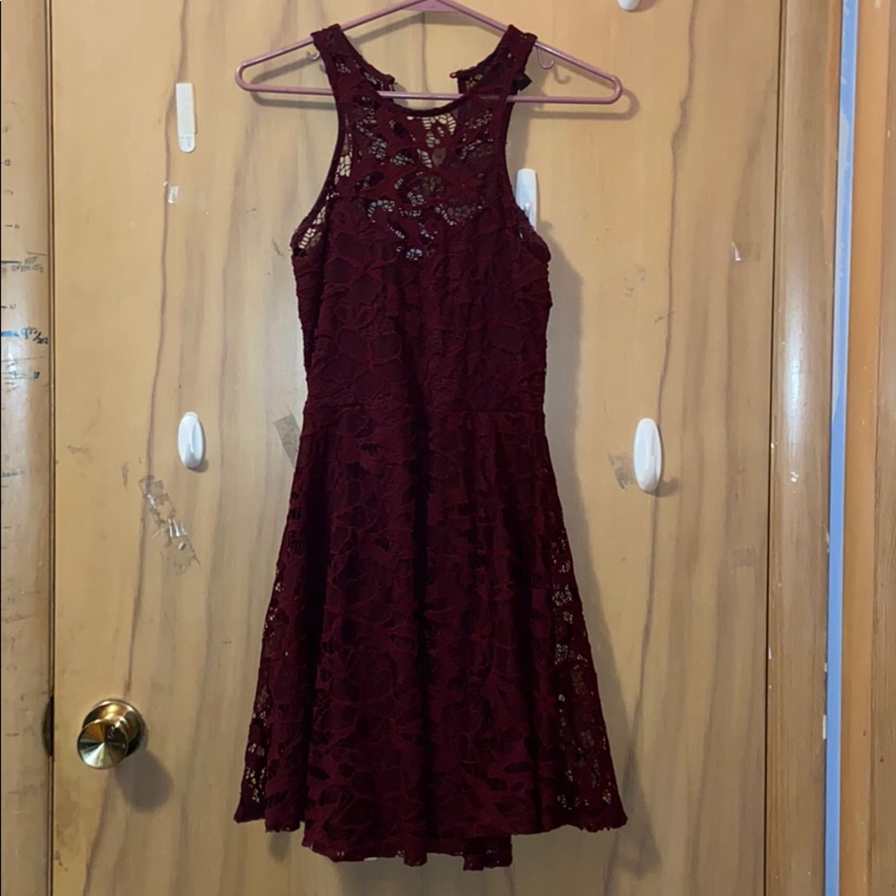 Maroon Lacy Skater Dress